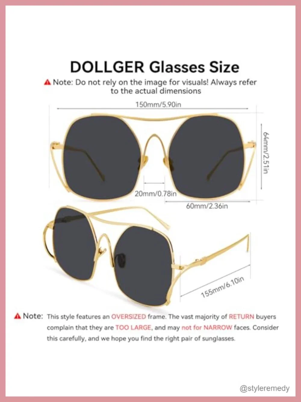 Oversized Aviator Sunglasses Metal Frame UV400 Retro Punk Cool Shades